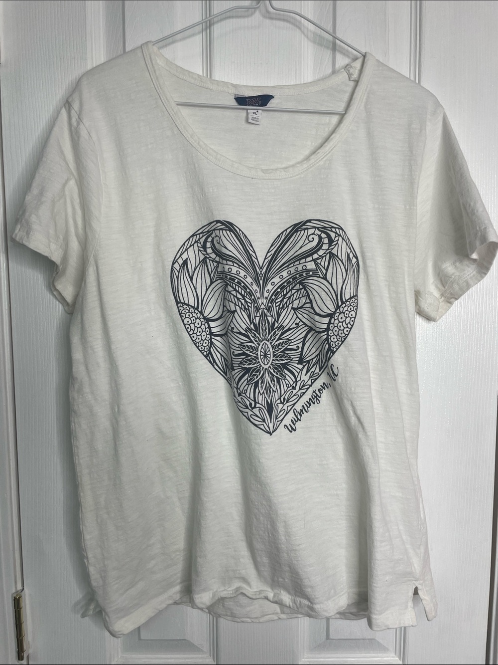 MV Sport White Tee with Navy and Red Logo
